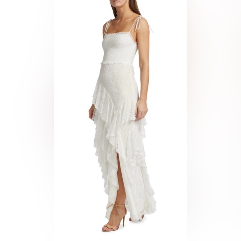 Alice + Olivia High Slit Ruffle Maxi Dress